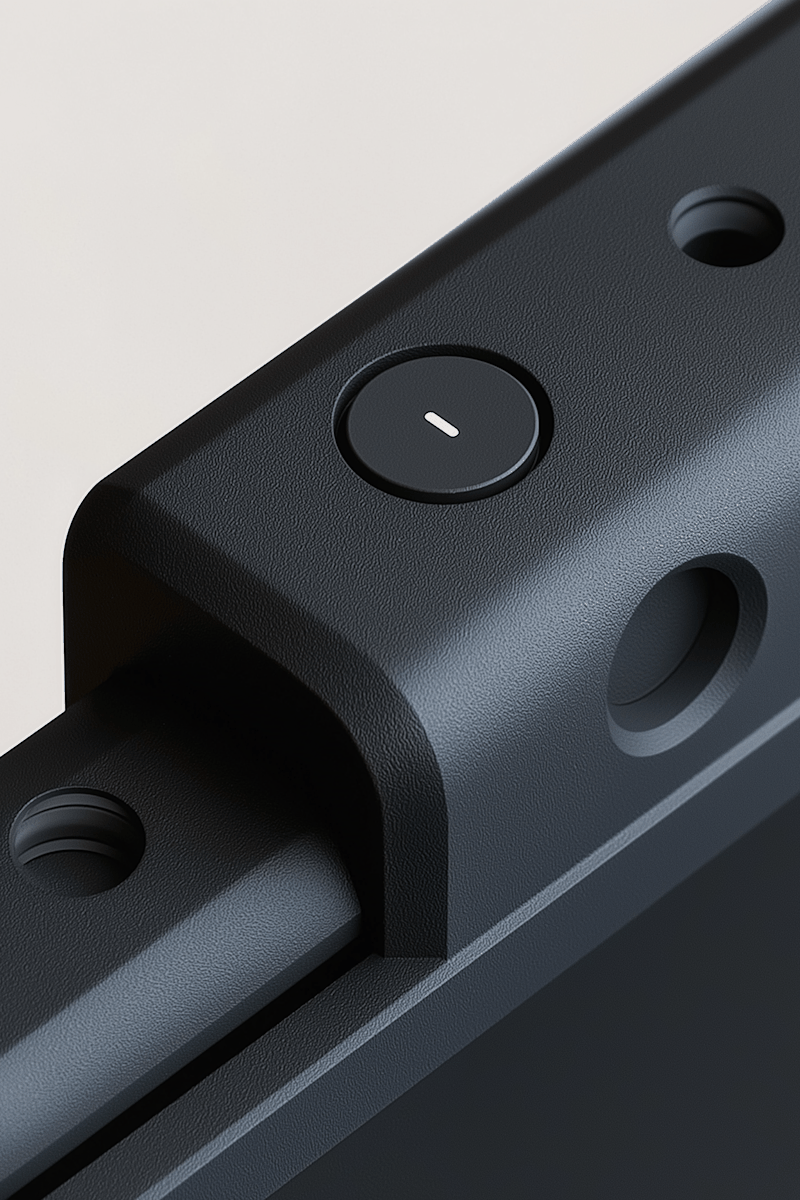 Detalle de pieza terminada — acabado mate y tornillería integrada